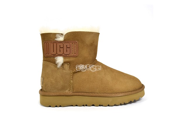 Женские мини угги Mini Bailey Logo Strap Suede Chestnut