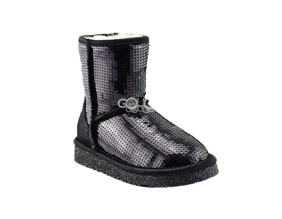 Детские короткие угги с пайетками Kids Classic Short Sparkles Black