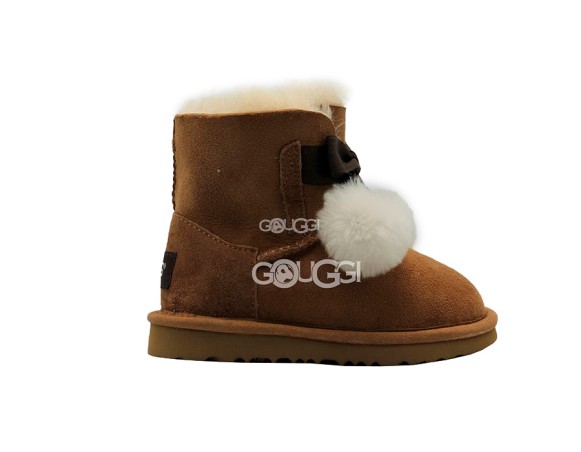 Детские угги с помпонами Kids Gita Chestnut
